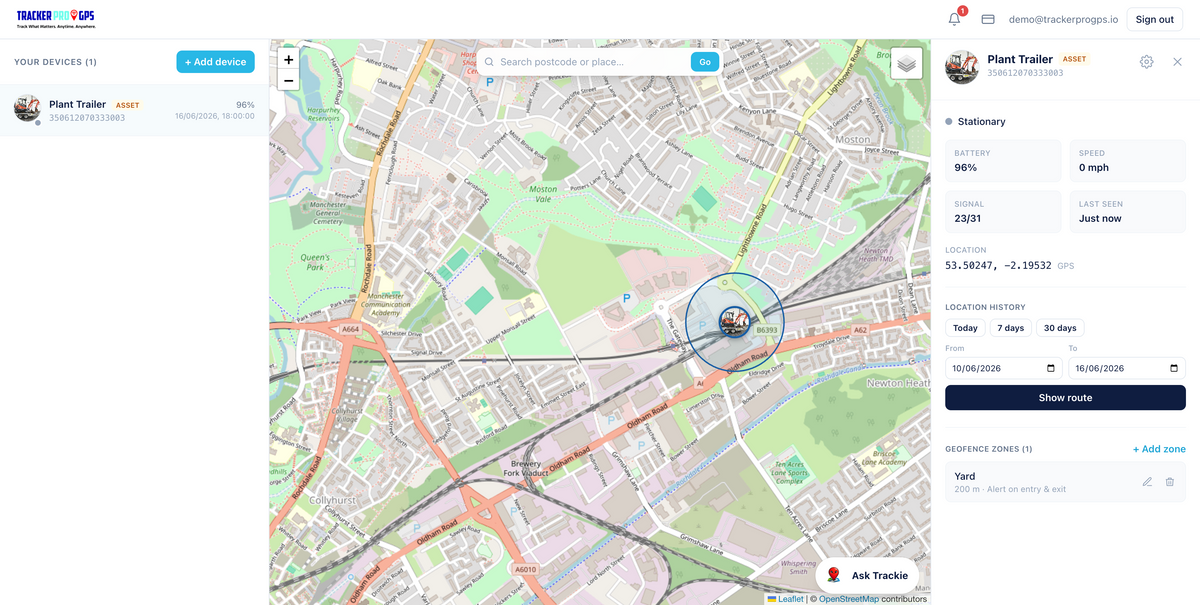 Map application interface with a location marker on a city layout