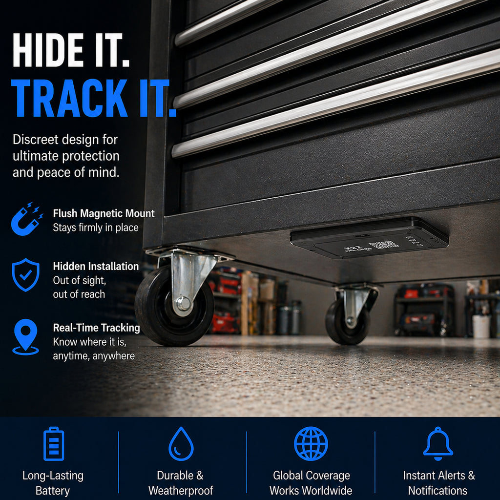 Tool chest with magnetic mount and tracking features in a garage setting
